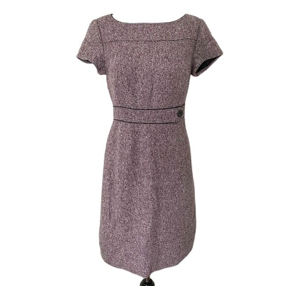 VTG Ann Taylor Purple Tweed Cap Sleeve Sheath Lined Corpcore Officecore Dress 6 - Picture 1 of 10